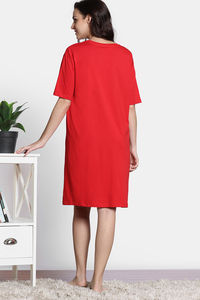 Zivame 2 Mile Fashion Knit Cotton Oversized Knee Length Loungewear Dress - High Risk Red — thumbnail 6